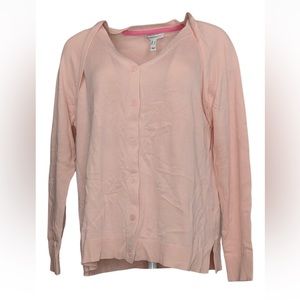 Isaac Mizrahi Live! Women's Sweater Sz M Button Front Layer Neck Pink A470689